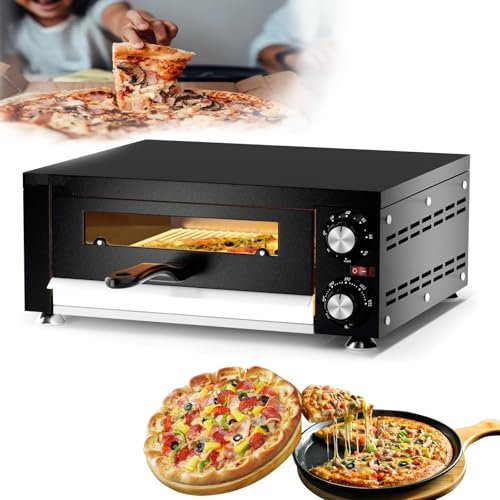 XSDAJSD Four à Pizza électrique Professionnel, crêpière de comptoir 1100 W avec Plateau et fenêtre de visualisation, minuterie et température réglable, pour hôtel-Restaurant