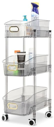 SALVASPAZIO Chariot à 3 niveaux avec tiroirs amovibles – Chariot mobile avec roues pour cuisine, salle de bain ou bureau – Idéal aussi comme chariot porte-détergents – 67 x 25 x 23 cm