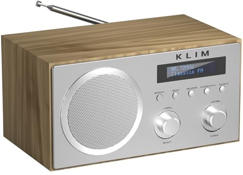 KLIM DAB Plus Radio mit Bluetooth | Digital Radio DAB, DAB+ und FM mit Holzgehäuse | Funktioniert am Stromnetz | HiFi-Lautsprecher | USB/AUX-Buchse | Radiowecker mit Alarm