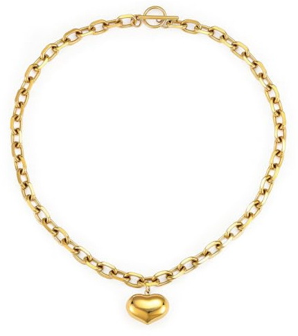 Emibele Colliers à Breloques en Or pour Femmes, Collier Ras-de-cou Paperclip Fermoir OT, Collier Pendentif Coeur en Acier Inoxydable Plaqué or 18K Cadeaux pour la Saint-Valentin et la Fête des Mères