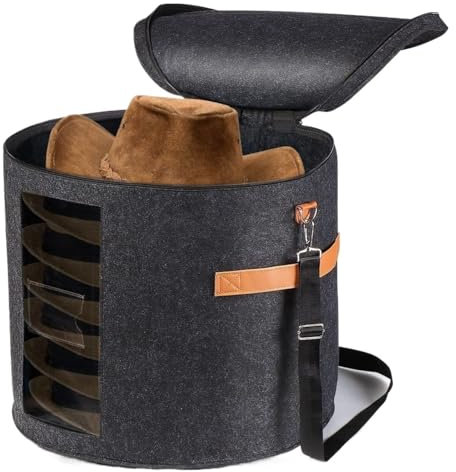 HESHUWEN Sombreros Caja Sombrerera Redonda Plegable con Tapa, Organizador de Transporte, Color Gris Oscuro