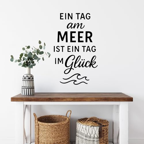 Wandtattoo Maritimes Ein Tag am Meer ist ein Maritim Wandaufkleber Wanddeko | Selbstklebende Vinylfolie für Bad Wohnzimmer Ferienhaus Glas im maritimen Küstenlook Farbe je nach Wahl Größe 29 x 48 cm