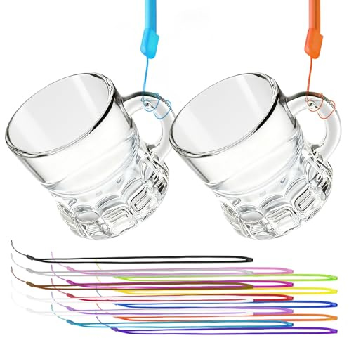 Mssushi 15 Pcs 30ml Shot Glasses with Handle & Necklace | Thick Base Glass, for Hen Parties, Weddings, Carnivals, Birthdays