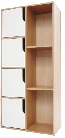 HPDTZ Armario de almacenamiento de pie moderno con 4 puertas de roble blanco, armario para pasillo y sala de estar, aparador estrecho con estante, 4 puertas, 50 x 24 x 105 cm
