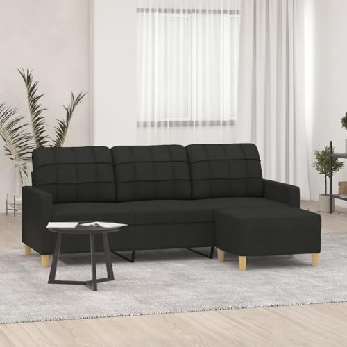 Qnhdfrt 3-Sitzer Sofa mit Hocker Stoff Schwarz 180 cm Breit für Wohnzimmer Lounge und Balkon Modernes Design Robust