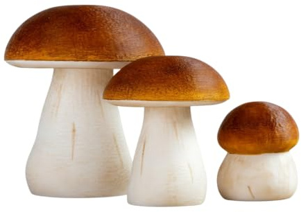 Danevos Fungo decorativo – Set di 3 funghi porcini stampati 3D – Dipinto a mano – Fungo porcino realistico – Decorazione per la casa – Decorazione autunnale – 5/8/10 cm