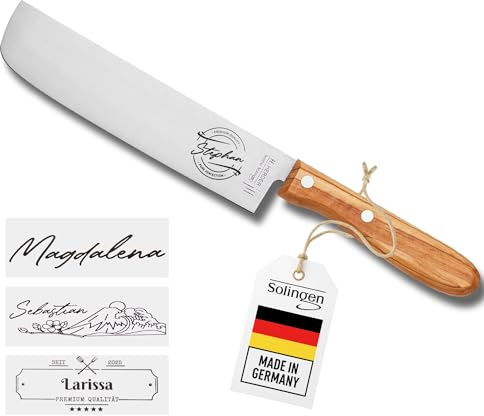 LOOXIS Personalisiertes Nakirimesser mit Namen Graviert - H. Herder, Solingen, 18 cm Klinge, Made in Germany, handgeschliffen, Olivenholzgriff, Geschenk für Männer zu Weihnachten, Geburtstag, Vatertag