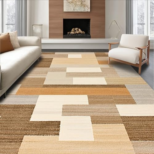 ODIKA Flatwoven High Traffic Area Rug 2x3, Contemporary Stripe with Muted Earth Tone Palette and Dynamic Angles, Non Slip, Stain Resistant, Washable Area Rugs for Living Room, Bedroom (Beige, 2x3)