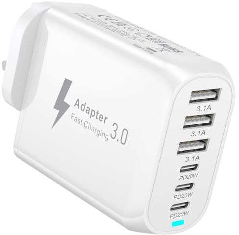 USB C Plug Fast Charge, 6-Port 60W Multi USB Plug UK USB C Charger Fast Charging, Type C Fast Charger USB-C Power Adapter for iPhone 17 16 15 14 13 12 11 Pro Max Plus X 8 7 SE,Samsung Galaxy,iPad