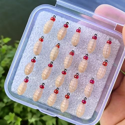 Green Beige Artificial Maggot Baits Silicone(Beige 20PCS L Size)