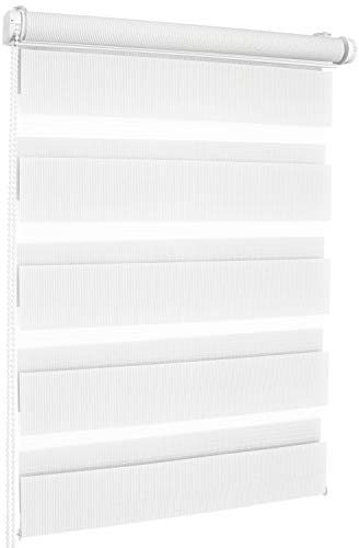 ROLLMAXXX Klemmfix Doppelrollo ohne Bohren 130 x 150 cm Weiß | Duo Rollo Tag und Nacht für Fenster, Doppelrollo Klemmfix mit Seitenzug, Fenster Doppelrollo Lichtregulierung