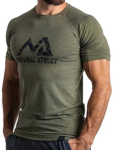 Natural Athlet Slim-Fit Fitness Tshirt für Herren – Enges & langes schnelltrocknendes Männer Kurzarm Gym T-Shirt – für Sport, Gym, Fitnessstudio, Workout, Bodybuilding und Krafttraining