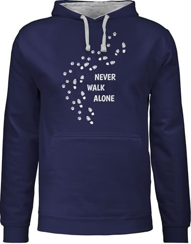 Shirtracer - Pullover Herren Frauen Hoodie Kontrast zweifarbig - Geschenk für Hundebesitzer - Never Walk Alone Pfotenabdrücke