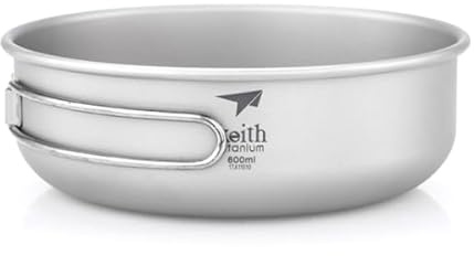 Keith Bol de cuisson simple paroi en titane avec poignée pliable Bol léger pour camping, randonnée et pique-nique (600 ML)