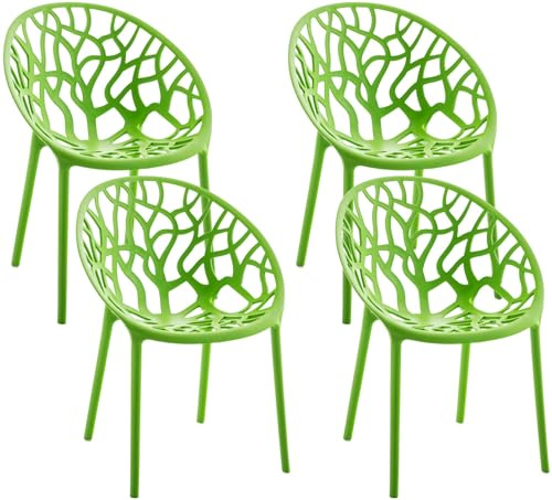 CLP Gartenstühle 4er Set stapelbar wetterfest Hope, Gartensessel mit Lehnen UV-beständig, Outdoorstühle aus Kunststoff bis 150 kg belastbar, | Farbe grün