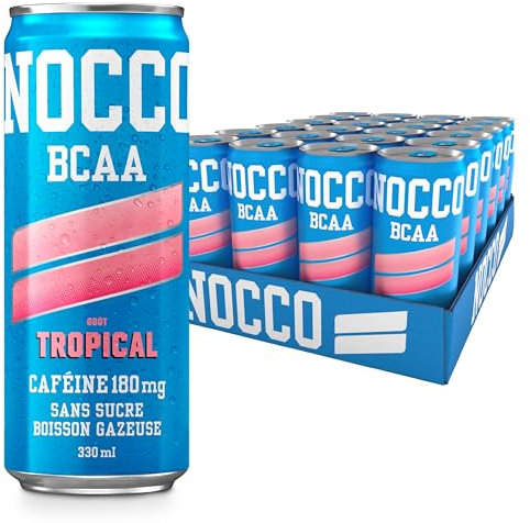 NOCCO Boisson énergissante goût tropical 180 mg caféine 24x330ml Boissons énergétiques, Sans Sucre BCAA (Tropical)
