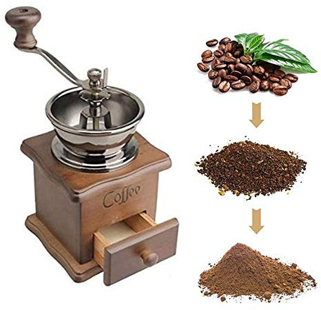 Manual Coffee Grinder Wood Vintage Antique Ceramic Hand Crank Coffee Mill with Retro Style Wooden Coffee Grinder Rotating Grain Hand Coffee Grinder