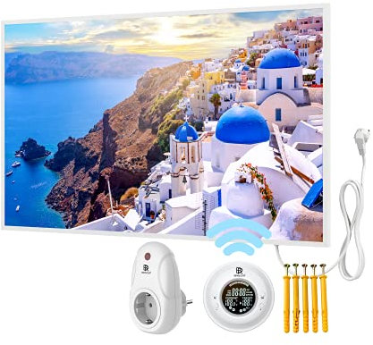 Calentador por infrarrojos con marco de Bringer, calefacción de imagen - 100 x 60 x 1,8 cm, Santorini, Grecia