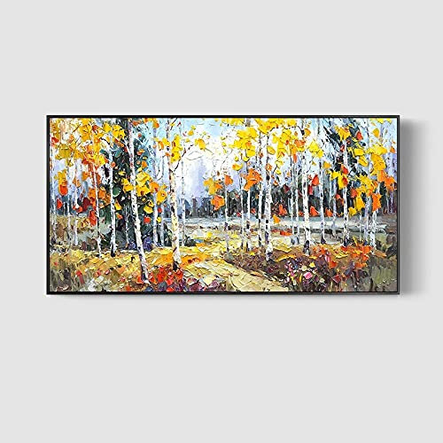 MWMG Dipinti Olio su Tela Astratti,Creativo di Betulle Foglia Gialla Pianta Spatola Texture Grandi Dipinti Ad Olio Arte Moderna Opera d'Arte Astratta Tela Wall Art Dipinti Soggiorno Camera da Let