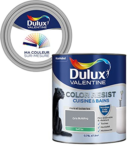 Ma Couleur Sur-Mesure par Dulux Valentine – Peinture Intérieure Murs, Plafonds, Boiseries - Palette Sens, Cuisine & Bain Satin, Gris Building, 0,75 L