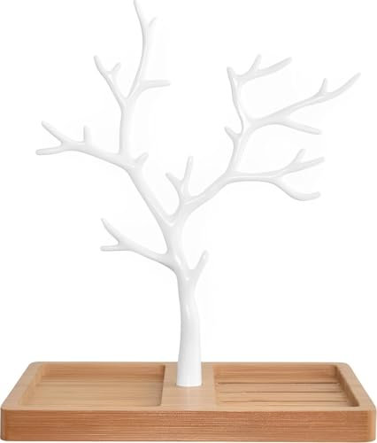 Galeara design Schmuckbaum Weiß Gold, Schmuckhalter Weiß, Schmuckständer Schwarz, Schmuckaufbewahrung Rose Gold Wohnung Dekoration Aluminum Deko Metall (Furo- Weiß Bambus)