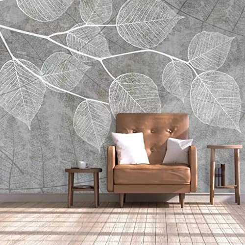3D Effetto Carta Da Parati Murale Moderna In Tessuto Non Tessuto Dipinto A Mano Con Foglie Grigie. Decorazione Murale Per Camera Da Letto Del Soggiorno 350(W) X256(H) Cm