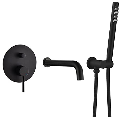 Badewannenarmatur Schwarz Unterputz Wannenarmatur mit Handbrause Mischbatterie Dusche Schwarz Badewannenarmaturen Set A