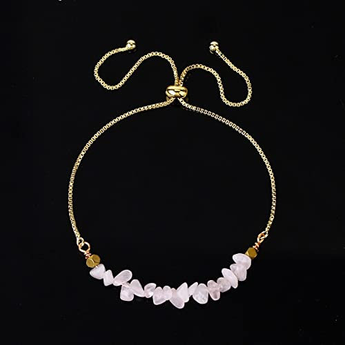 LCDIUDIU Armband Herren,Naturstein Rosenquarz Kristall Armband Mode Kies Chip Perlenarmband Verstellbare Goldene Kette Energie Edelsteine ​​Perlenarmband Schmuck Für Frauen Geschenk