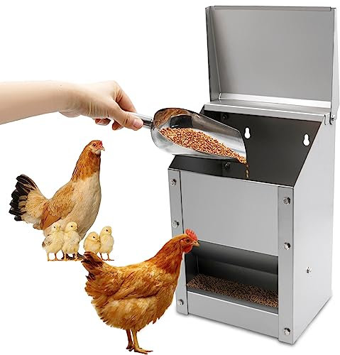 MOGOULUA Futterautomat Hühner Edelstahl mit 1 Stück Schaufel Futterautomat Hühnertrog 4.5kg Futter Automatischer Feedomatic Feeder Wasserfest für Geflügel Futtertrog