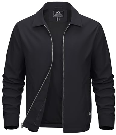 MAGCOMSEN Black Jacket Lightweight Windbreaker Spring Fall Jackets Zip Up Light Coat Business Casual Jacket with Pockets,XL