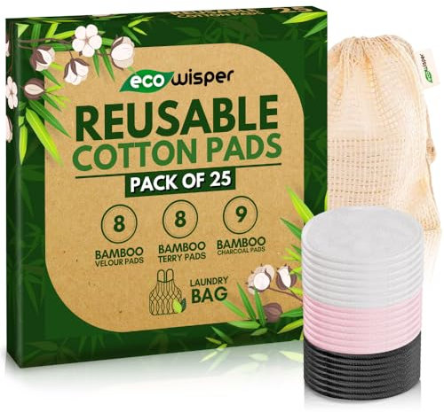 Reusable Makeup Remover Pads 25 PCS - Bamboo Wipes With Washable Laundry Bag - Zero Waste Cotton Wool - Eco Friendly Gifts - Soft & Gentle Makeup Wipes for All Skin Types