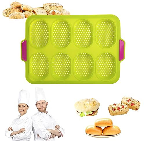 Heveer Molde de pan para 8 panecillos de silicona antiadherente Molde para Pan Horno Silicona Pan Molde Bandeja de Horno Mini Baguette