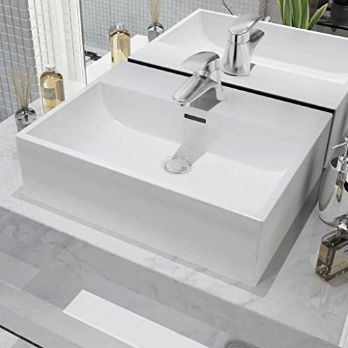 WIFESE Lavandino con Foro Rubinetto in Ceramica Bianca Lavandino Da Appoggio Lavabo Bagno Lavabo Sospeso Lavabo Da Appoggio Lavatoio Ceramica Lavandino Bagno Sospeso 51,5x38,5x15 cm
