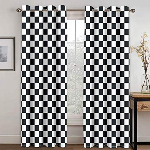 MDKLXIDF Gardinen Blickdicht schwarz-weiß kariert Verdunklungsvorhänge Gardinen H 210 x B 140 cm 2er Set, Vorhang Verdunkelung mit Ösen für Schlafzimmer Wohnzimmer