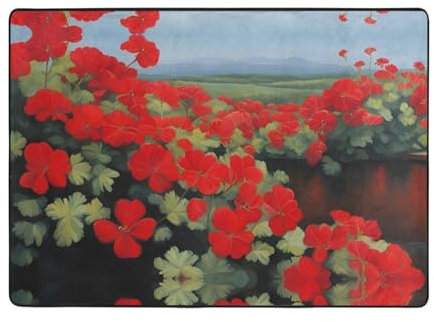 YYHWHJDE Teppich mit rotem Geranien-Topfpflanzenmuster, 203,2 x 147,3 cm, weich, feiner Samt, waschbar, verschleißfest, keine Fusseln