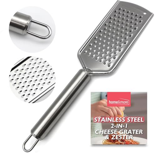 SOL Stainless Steel 2-in-1 Cheese Grater and Zester – Handheld Grater with Handle for Cheese, Chocolate, Ginger & Citrus Zest – Flat Kitchen Tool, Durable Mini Grater for Cooking & Baking