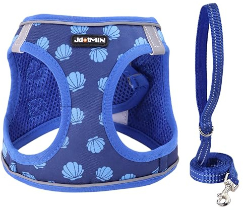 JdotMIN Plaid Dog Harness and Leash Set, Extra-Small/Small to Medium Dog and Cat Vest Harness No Pull, Escape Proof, For Walking Puppy and Kitten, For Travel and Car (Navy Blue, XXS)