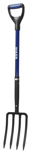 WIKER Pitchfork,Pitchforks for Gardening Digging Composting Spading,4Tines Garden Fork witn Fiberglass Handle,43 Inches