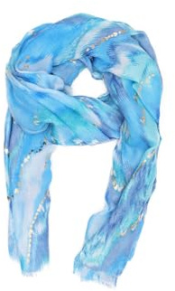 QUEEN HELENA Mjuk Lätt Stol Wrap Scarf Foulard Mönstrad Rund Hals Elegant Dam SC026, Blå, one size