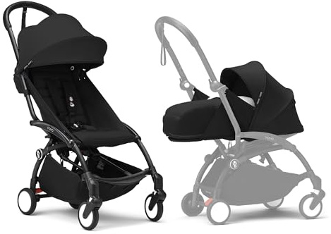 Stokke YOYO3 Kinderwagen mit Neugeborenen Set - Enthält schwarzen Rahmen, YOYO 6 + Textilset (Schwarzes) & 0 + Neugeborenen Set (Schwarzes)