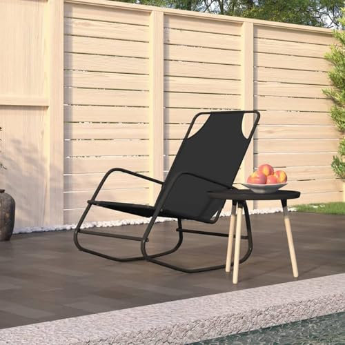 ShGaxin Schaukelliege Schwarz Stahl und Textilene, Liegestuhl Balkon, Gartenliege, Sonnenliege, Deckchair, Saunaliege,