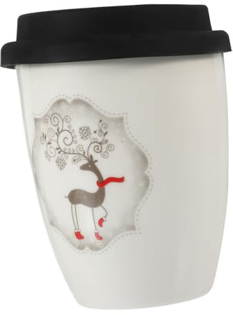FUNOMOCYA 380 Ml Keramiktasse Mit Silikondeckel Ohne Henkel Weihnachtsmuster Trinkbecher