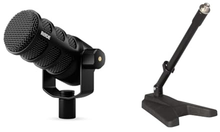 RØDE PodMic USB Microfono Dinamico Broadcast Versatile con Connettività XLR e USB per Podcasting & QuikLok A114BK asta microfonica telescopica da tavolo nera