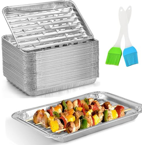 Lot de 30 plateaux jetables pour barbecue - 34 x 23 x 2,8 cm - En aluminium perforé - Avec trous pour griller, barbecue, charbon de bois