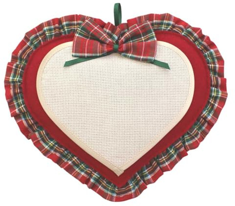 Fuori porta di Natale da ricamare a punto croce, Cuore con tela aida, Natalizio, Cuore scozzese