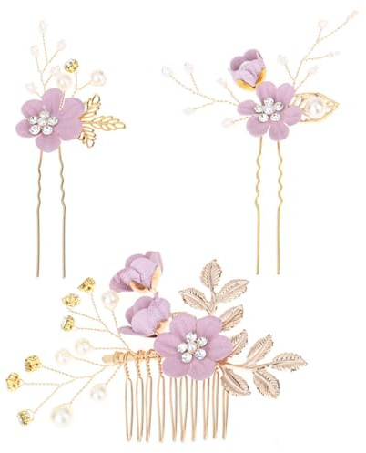 EIHI 3 Pezzi Rosa Accessori Capelli Sposa, Forcine per Capelli, Fermaglio Capelli Sposa, Forcine Capelli Donna, Accessori Capelli, Brillantini per Capelli, A