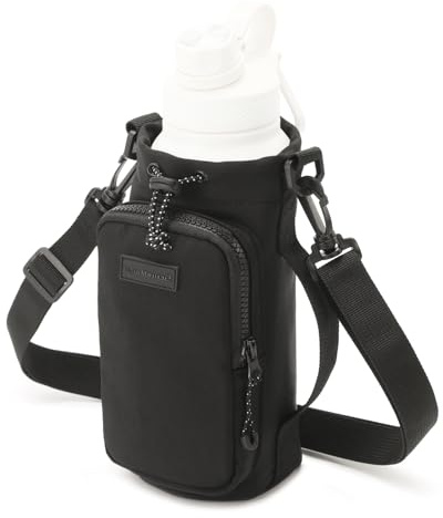 TRIWONDER Flaschenhalter mit Verstellbar Schultergurt und Front Reißverschluss Tasche Wasserflaschenhalter Trinkflaschenhalter für Wandern Laufen Radfahren Jagd Reisen (Schwarz)
