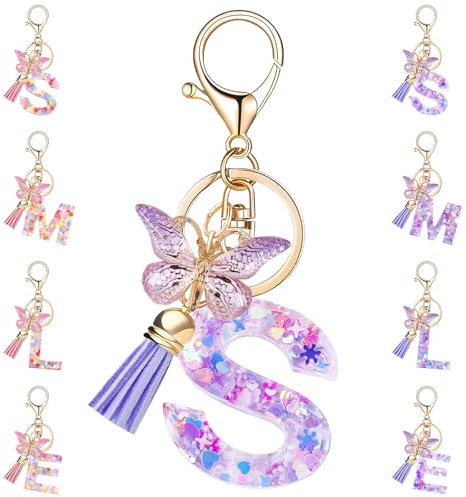 Schlüsselanhänger Buchstabe Anhänger Mit Schmetterlingsquaste, S Schlüsselanhänger Mädchen Lila Schlüsselanhänger Damen Frauen Mädchen Geburtstagsgeschenk Geldbörse Tasche Handtasche Reisedekoration