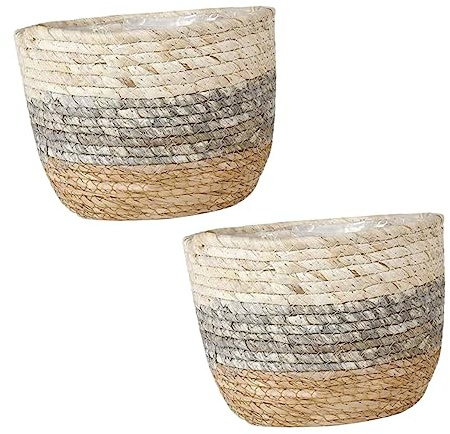 BCOATH 2 Cestas de Paja Tejidas para Flores y Plantas, Decorativas y Resistentes, Ideales para Sala de Estar y Jardín, Paquete de 2 Unidades
