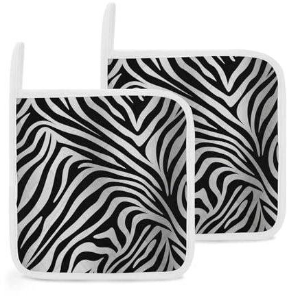 2 Pack Pot Holders for Kitchen Heat Resistant Pot Holders with Pocket Oven Potholders Zebra Print Washable Hot Pads for Cooking Baking Oven Pans Trivet 8x8 Inches